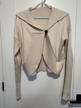Athleta Cream Ribbed Hooded Button Cardigan